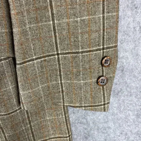 Vintage Hardy Amies Blazer Sport Coat Mens 40R Tan Plaid Wide Lapel Academia